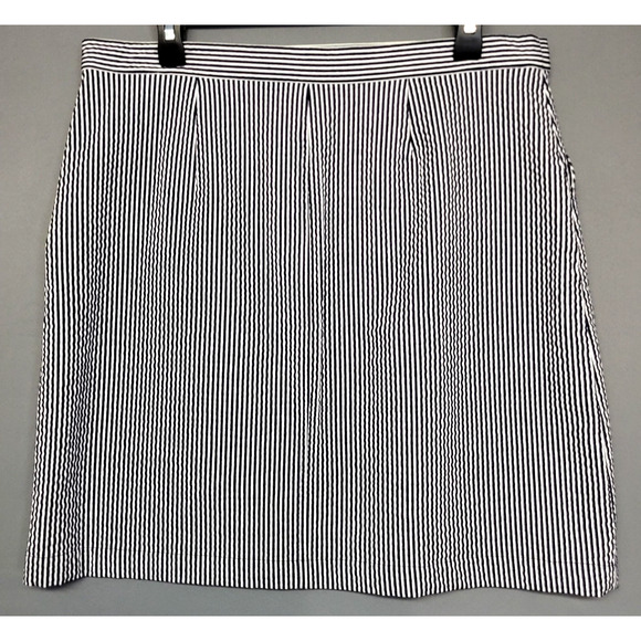 Anne Klein Skirt Womens 12 Navy White Striped Seersucker Cotton Blend Side Zip - Picture 13 of 14